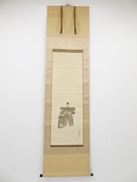 JAPANESE HANGING SCROLL / HAND PAINTED / HINA DOLL